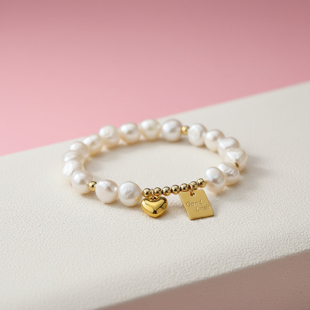 Pulsera de Perlas con Dijes Dorados