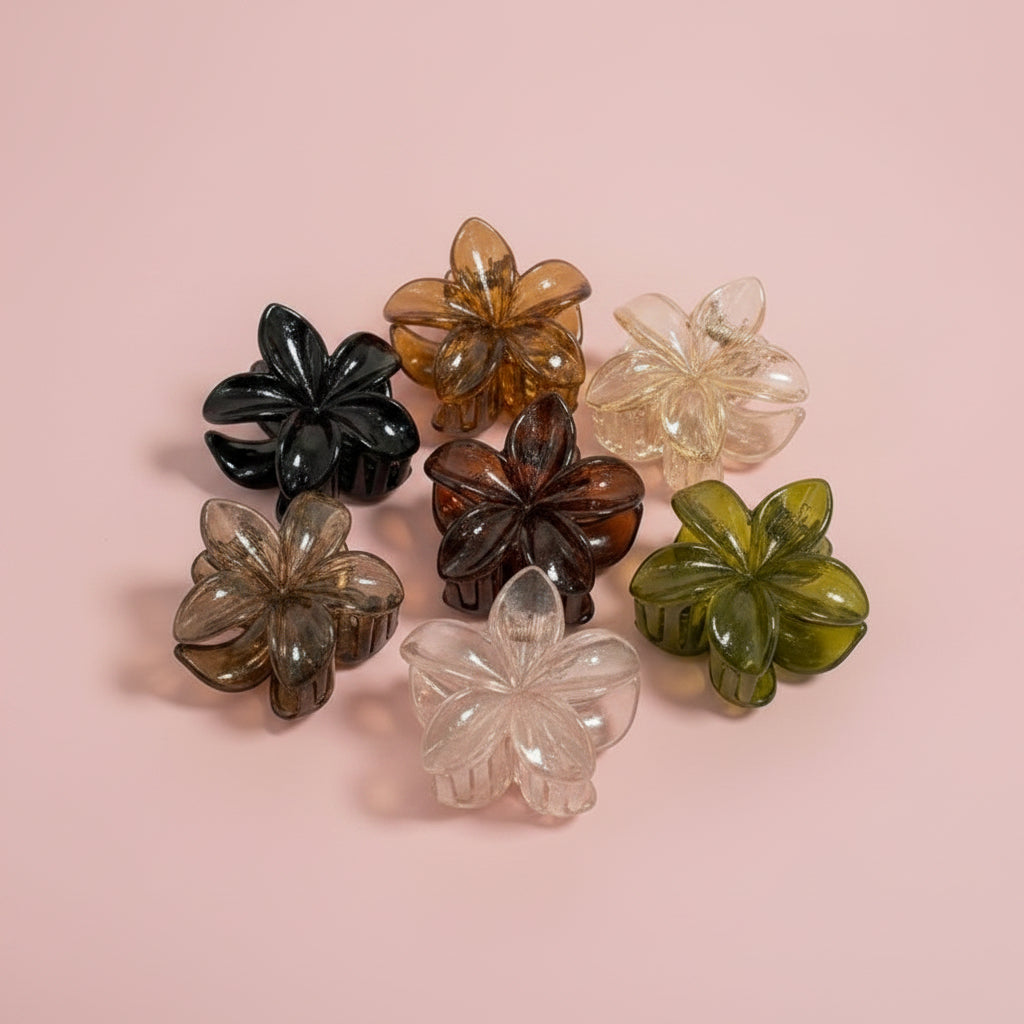 Pinza para el Cabello Tipo Garra con Diseño de Flor de Resina