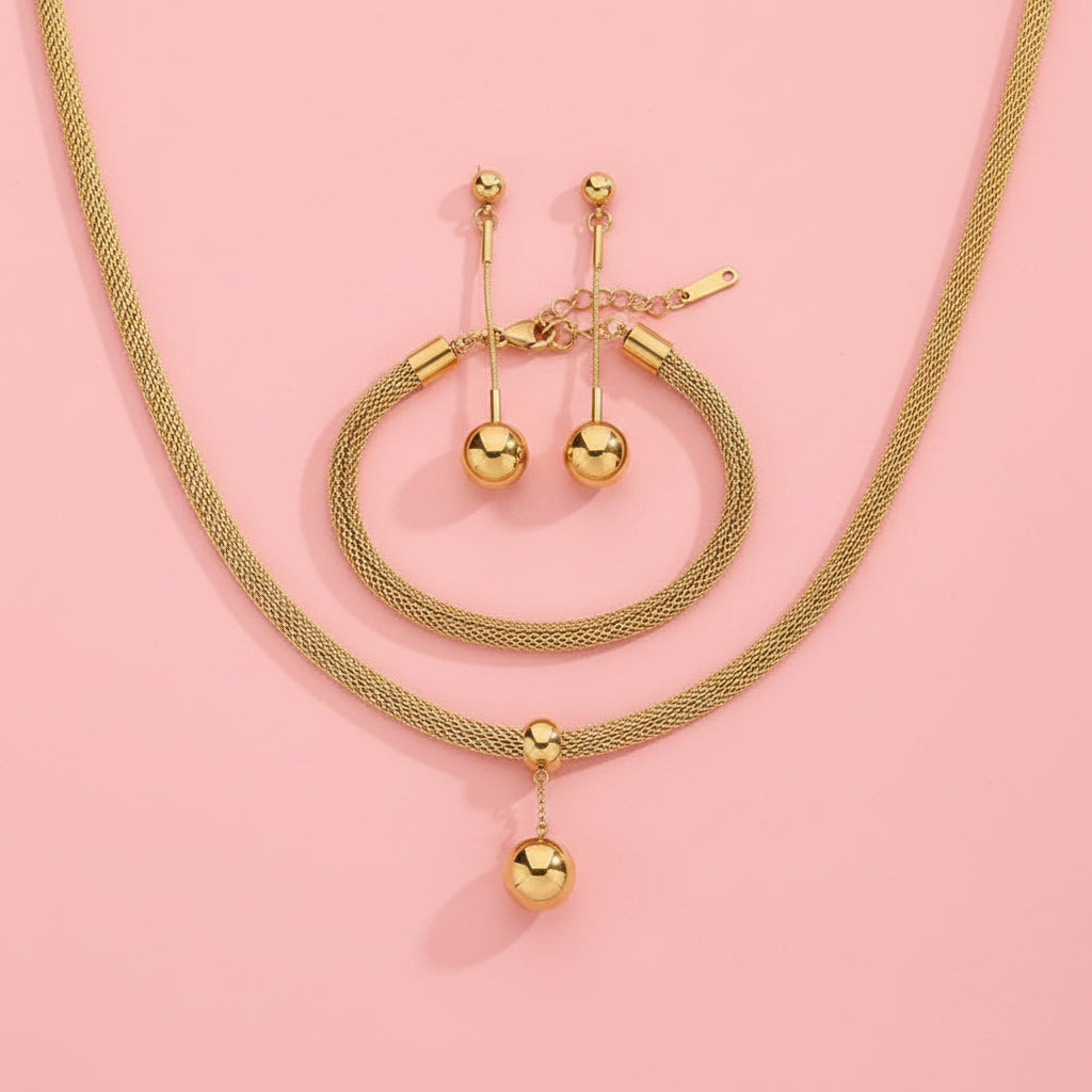 Set de Joyas con Esferas Doradas