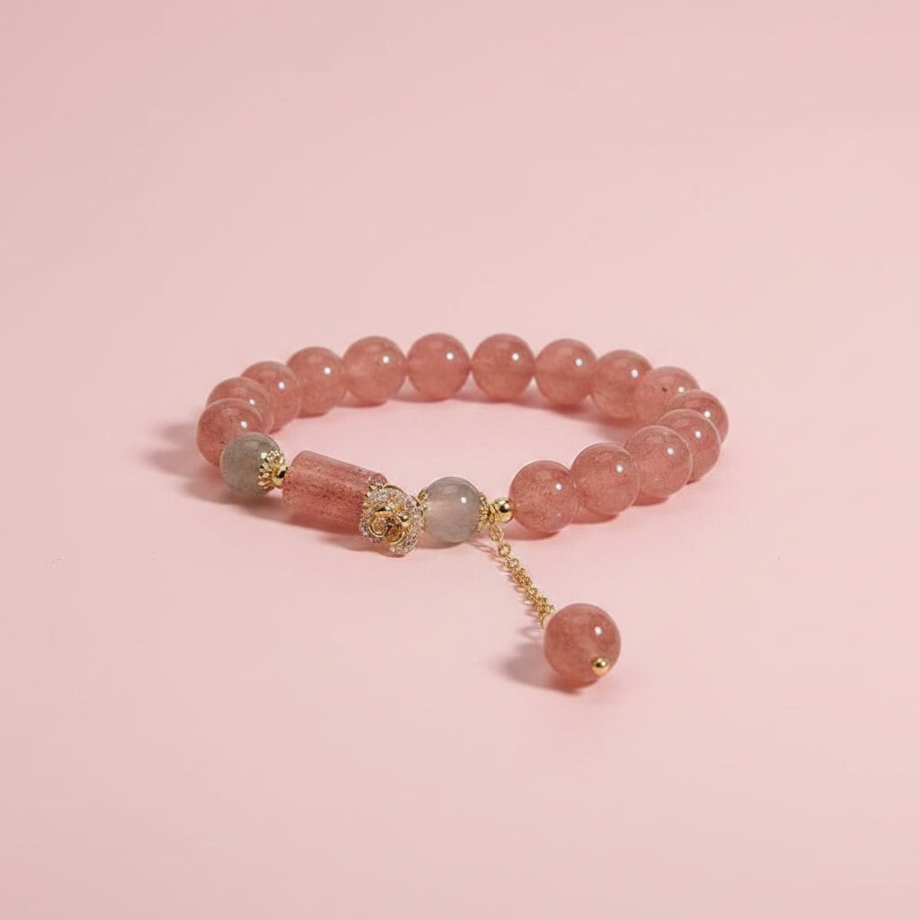 Pulsera de Cristales Rosados con Dijes