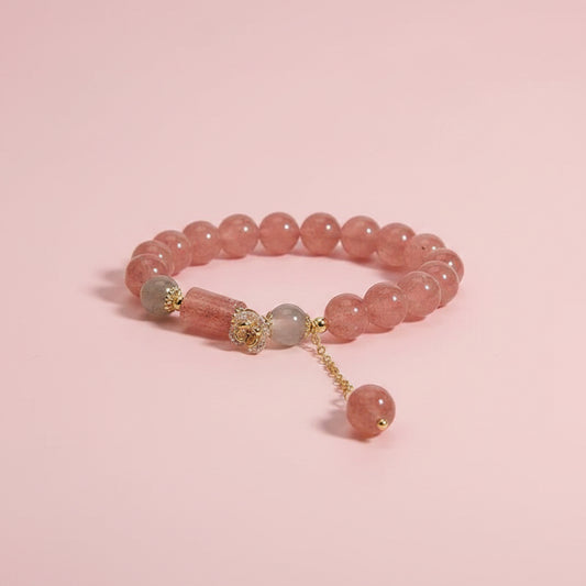 Pulsera de Cristales Rosados con Dijes