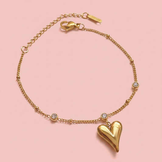 Pulsera Dorada con Corazón Brillante