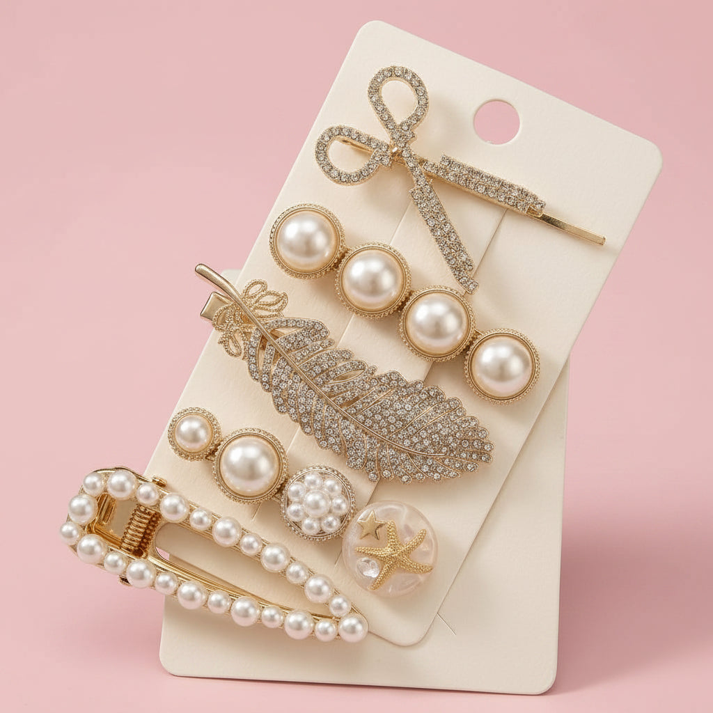 Set de Pinzas para el Cabello con Perlas